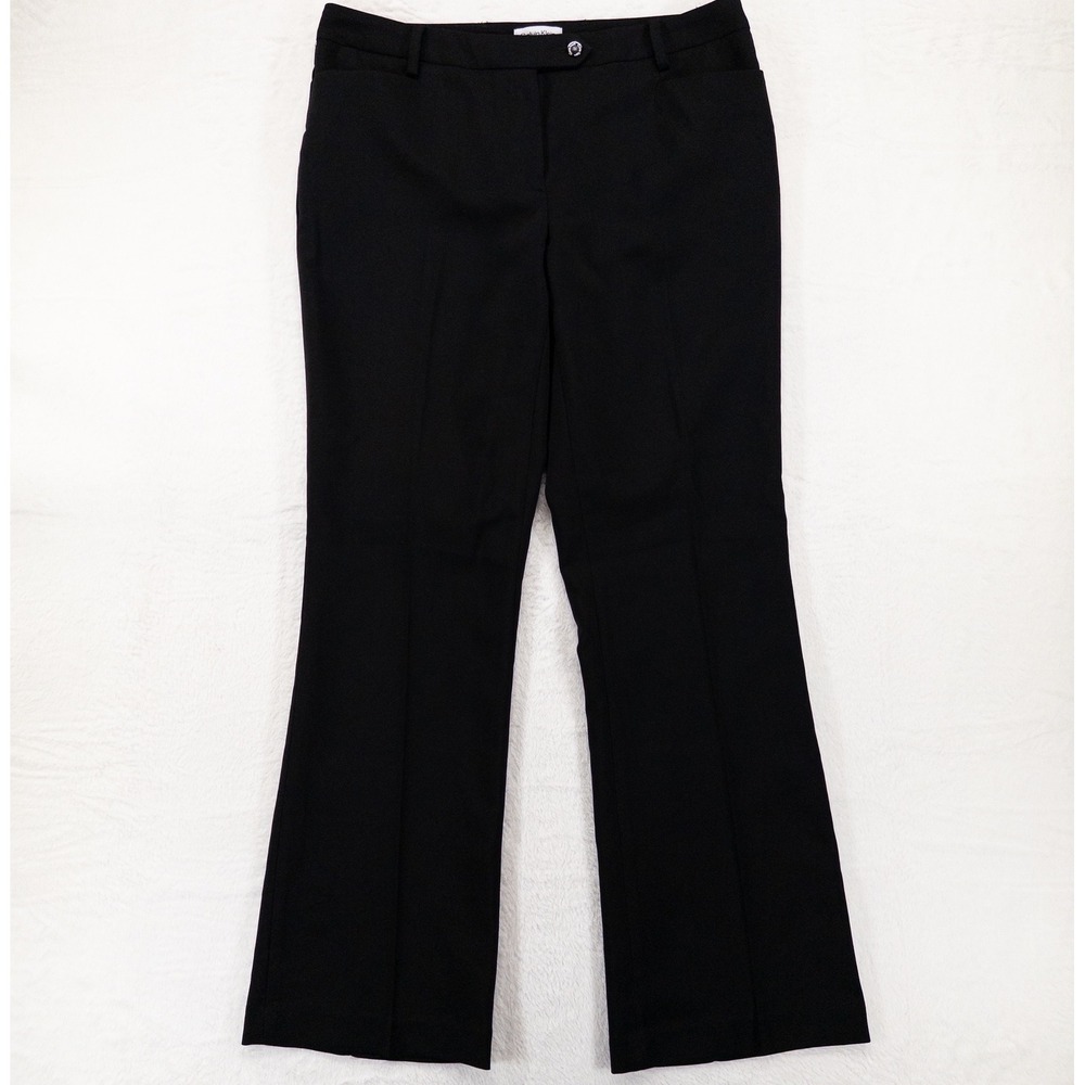 Calvin Klein Womens Dress Pants 10 Black Flat Front Flare Leg Career Trousers